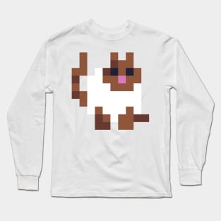 White and Brown Fat Pixel Cat Long Sleeve T-Shirt